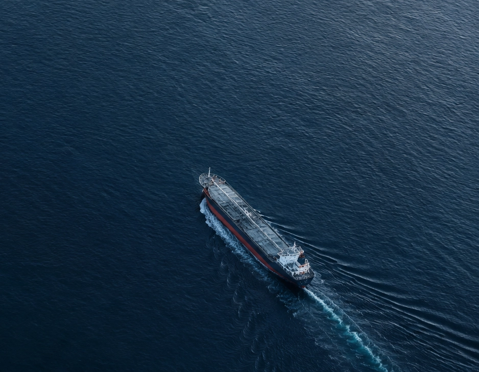 Tanker underway on open water